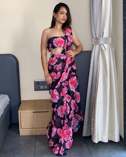 1 Min Ready to Wear Premium Floral Printed Saree