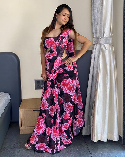 1 Min Ready to Wear Premium Floral Printed Saree