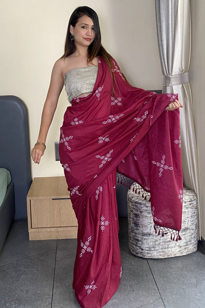 Adorable Wine Color Latest Cotton Saree