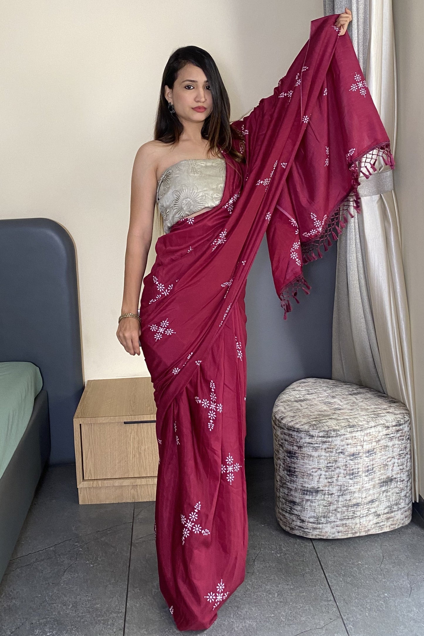 Adorable Wine Color Latest Cotton Saree