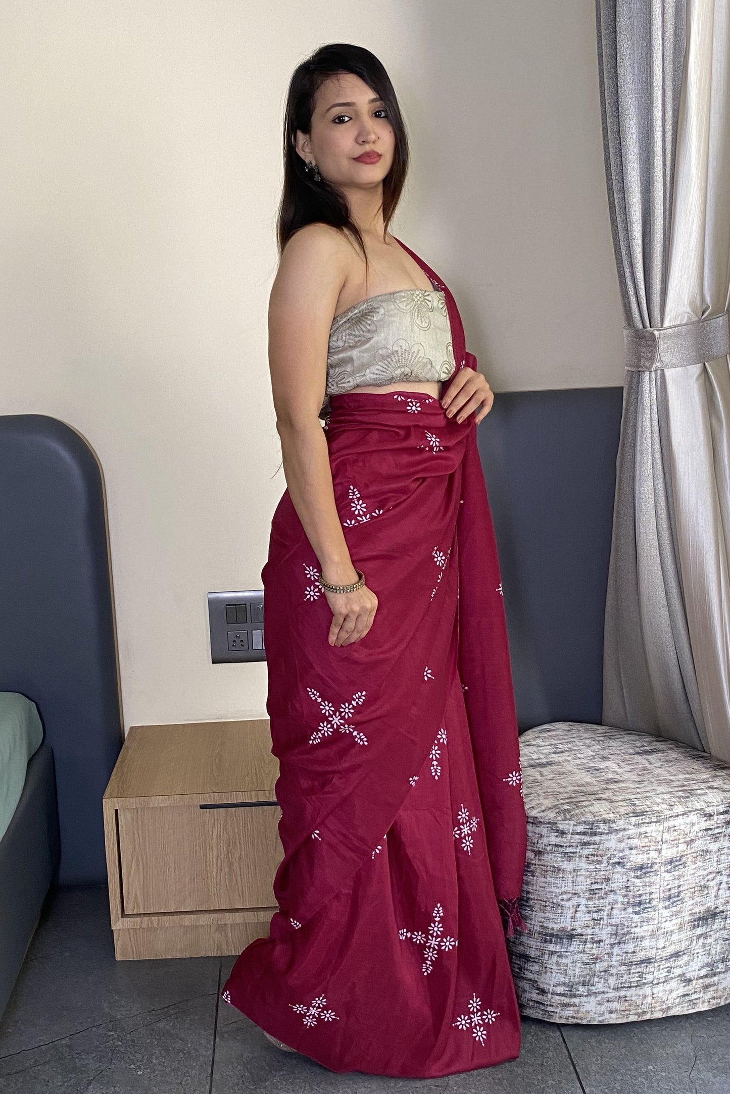 Adorable Wine Color Latest Cotton Saree
