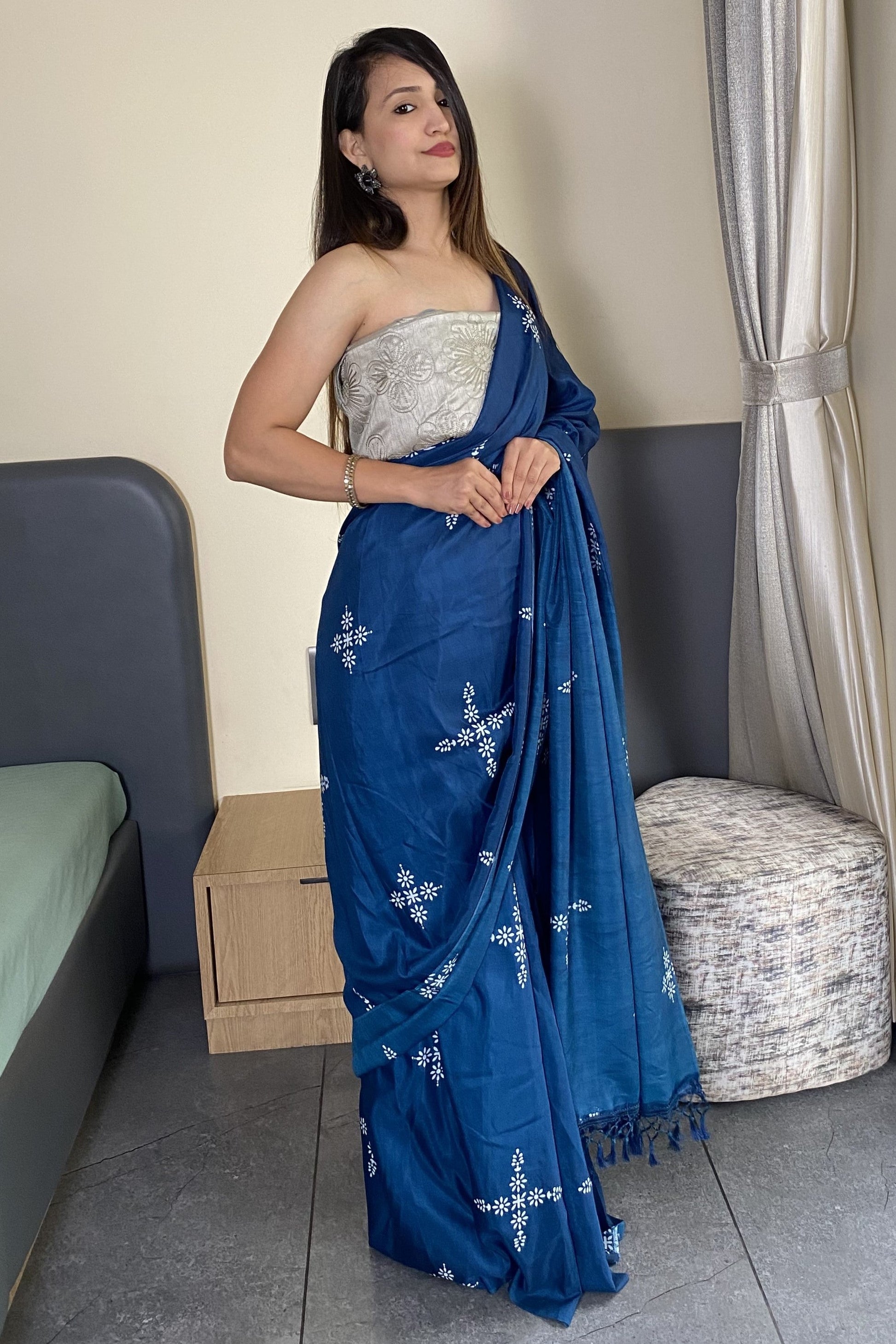 Adorable Blue Color Latest Cotton Saree