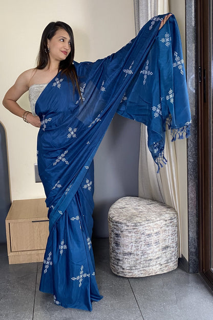 Adorable Blue Color Latest Cotton Saree