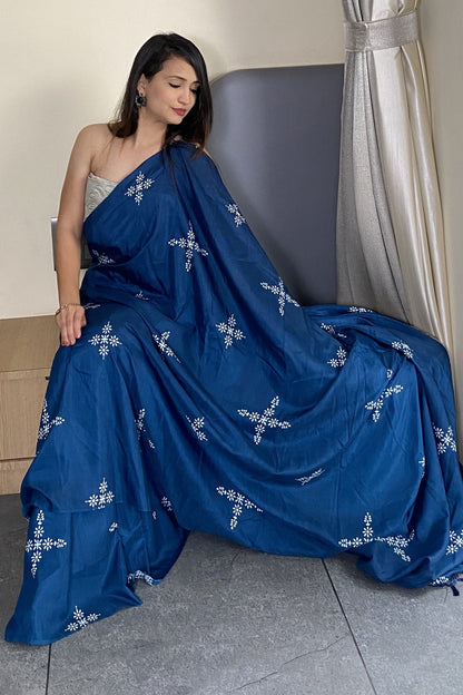 Adorable Blue Color Latest Cotton Saree