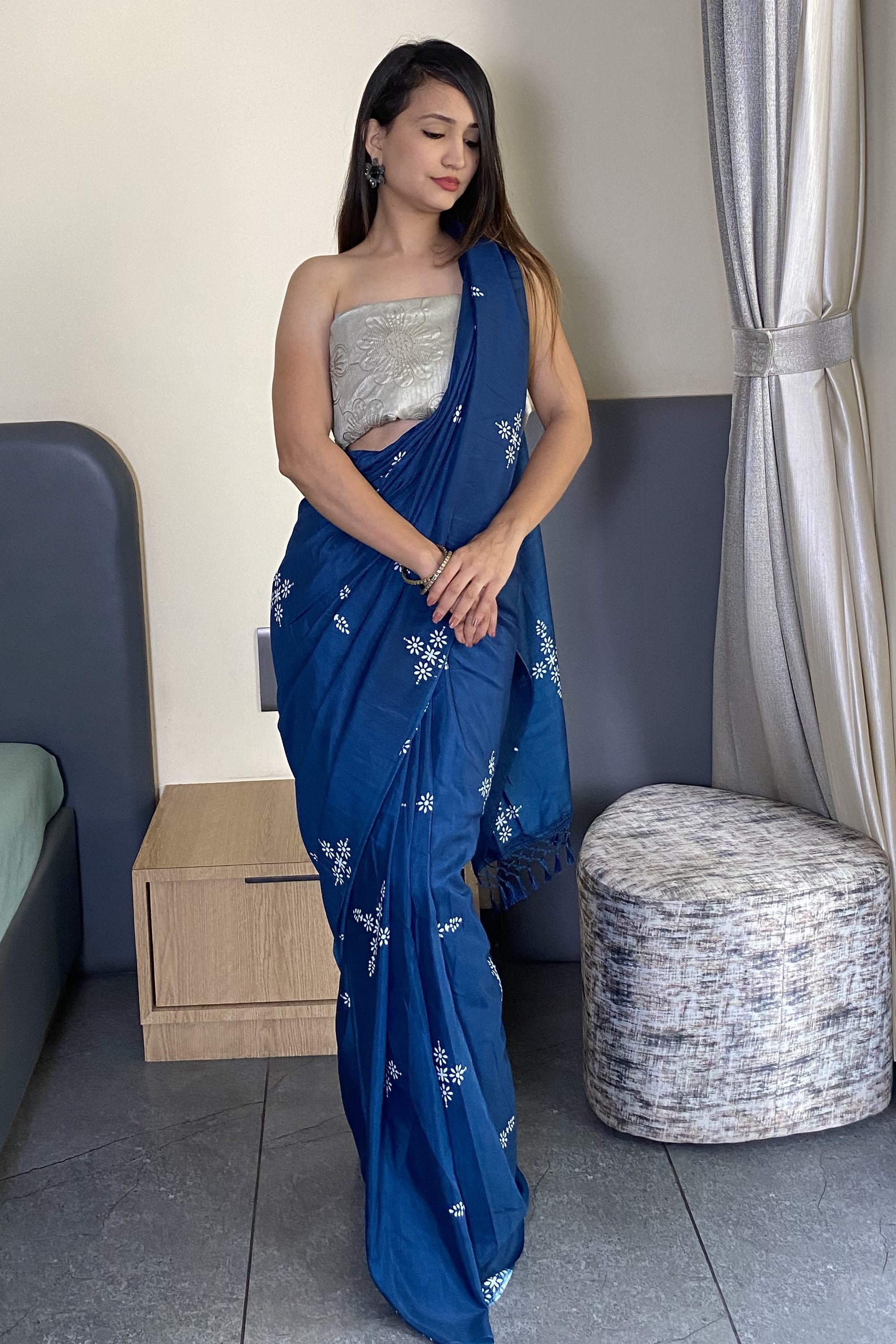 Adorable Blue Color Latest Cotton Saree