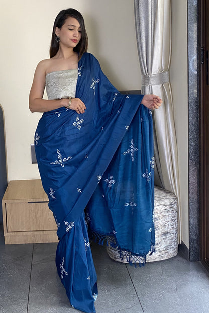 Adorable Blue Color Latest Cotton Saree