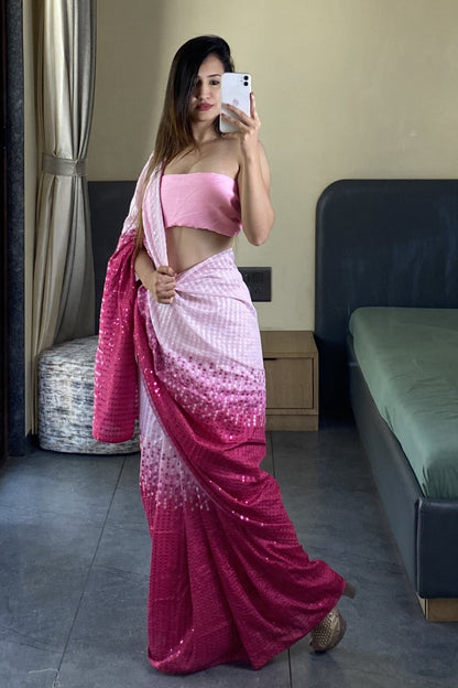 Pink Color Sequence Work Georgette Party Wear Saree