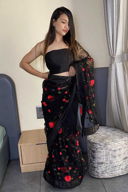 Designer Soft Net Embroidery Party Wear Saree