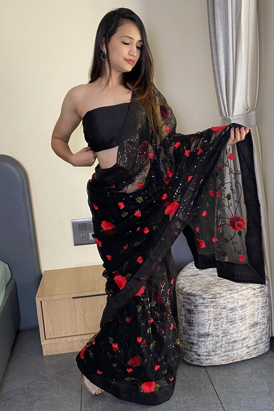 Designer Soft Net Embroidery Party Wear Saree