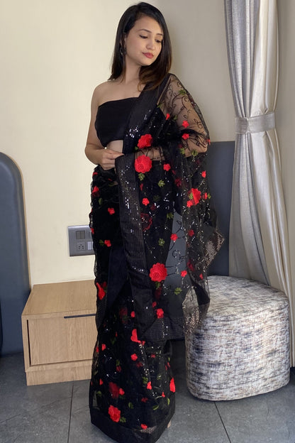 Designer Soft Net Embroidery Party Wear Saree