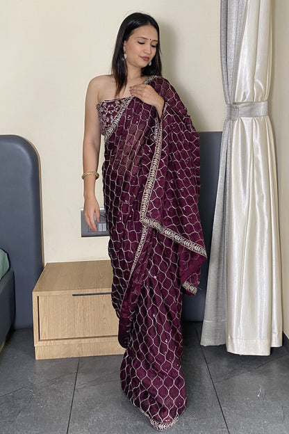 Wine Elegance Trending Party Wear Saree