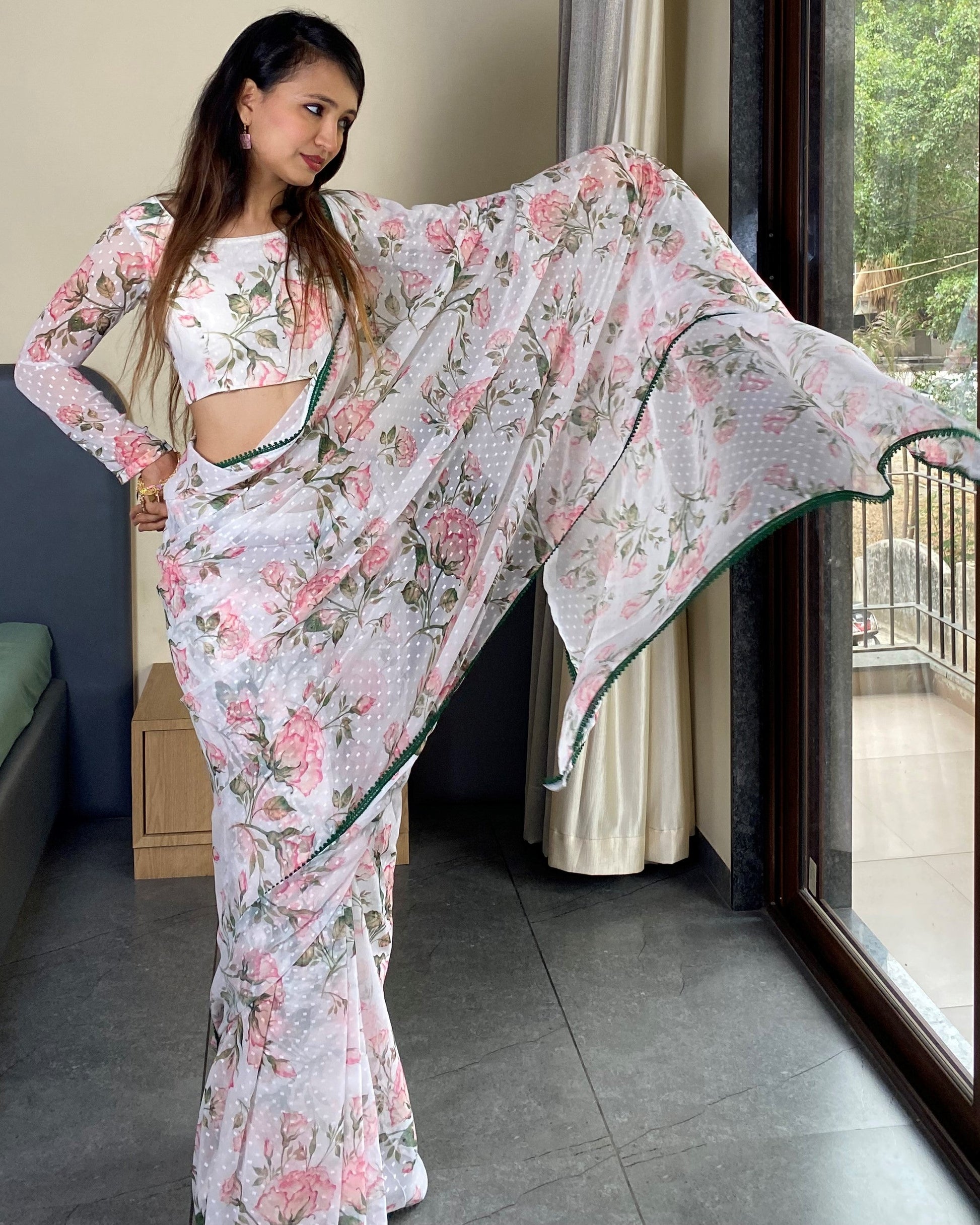 1 Minutes Ready to Wear Beautiful Floral Print Saree