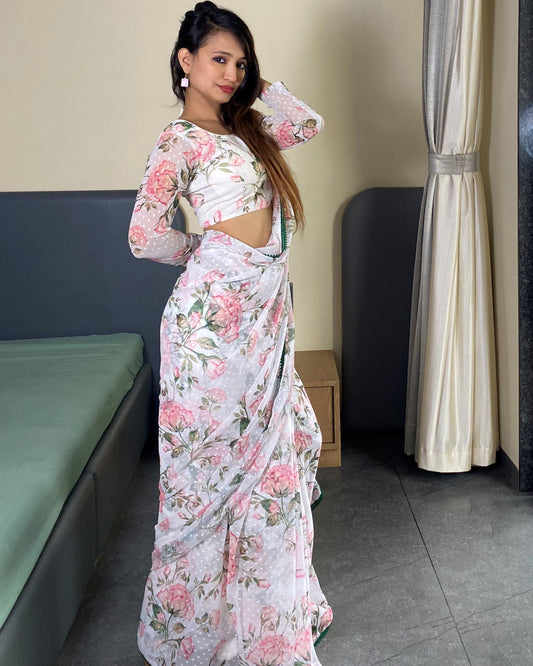1 Minutes Ready to Wear Beautiful Floral Print Saree